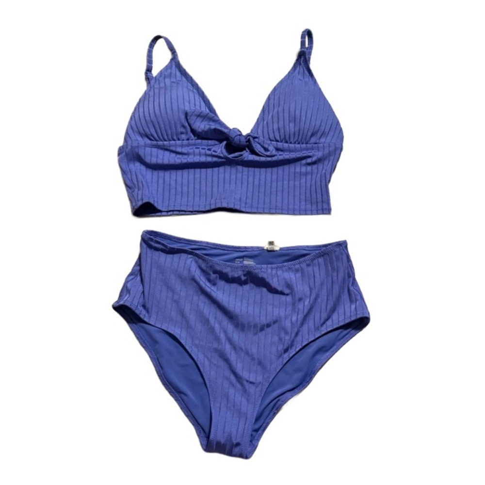 2 pc Set Aerie Shine Blue Ribbed Bikini two piece